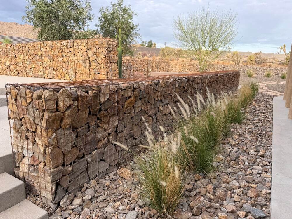 Finished gabion basket wall, Adobe Sky property